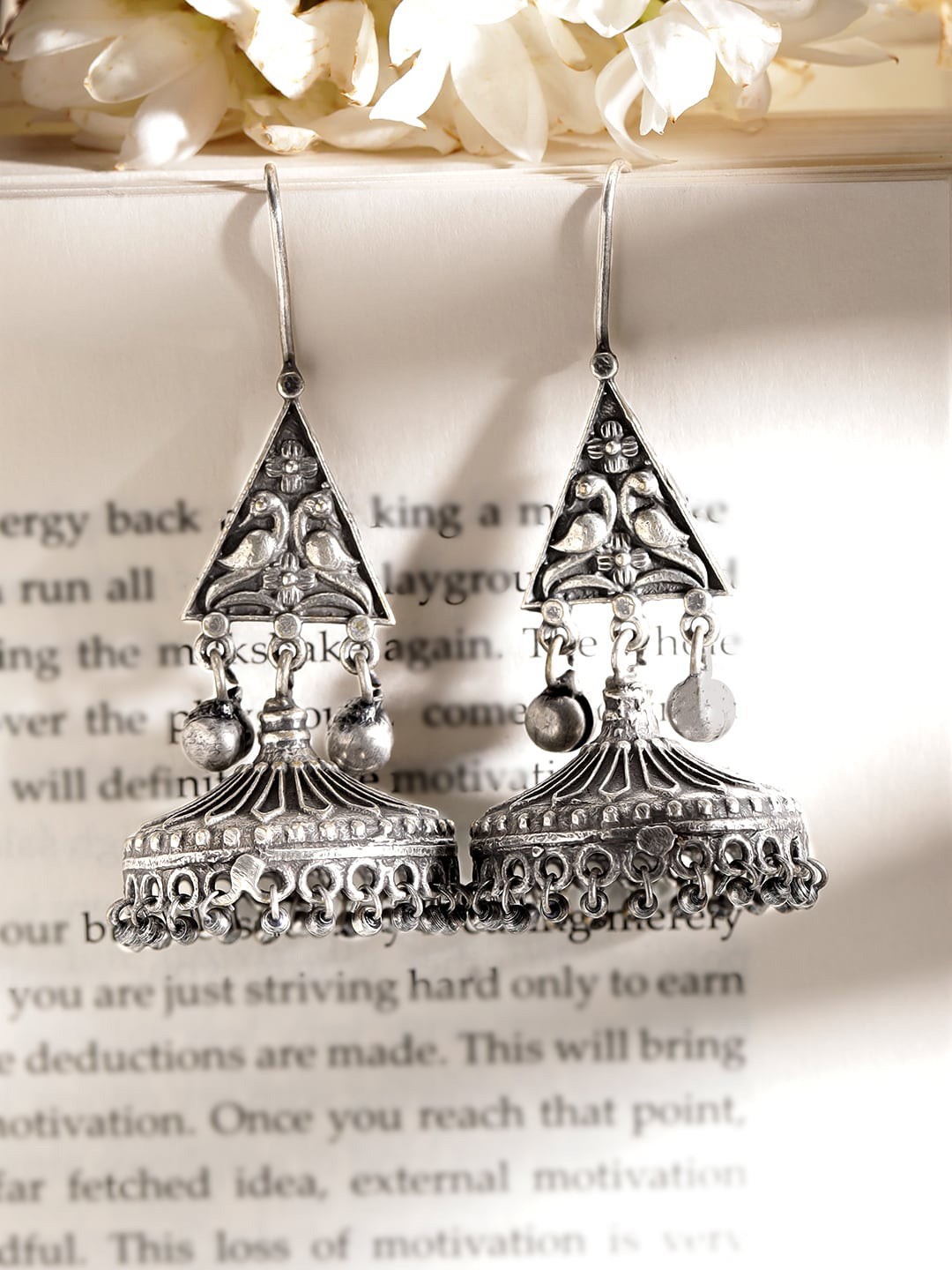 

Rubans Silver-Plated Oxidized Dome Shaped Jhumkas