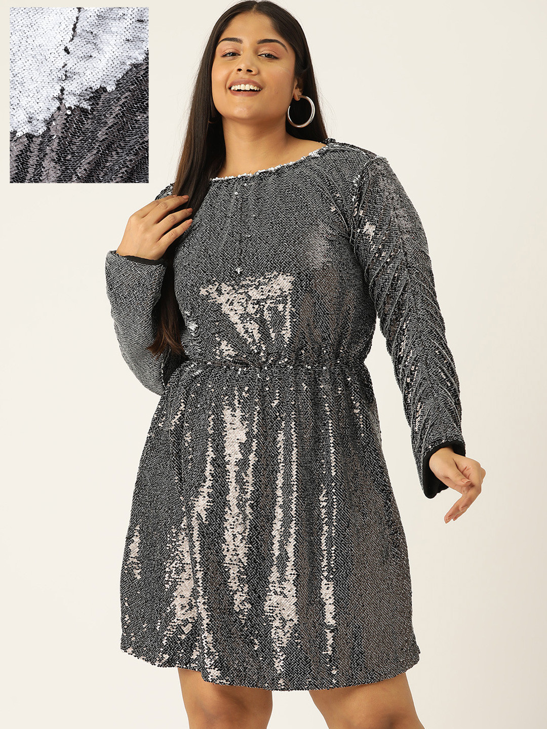 

Simaaya Embellished Embroidered Satin Fit & Flare Dress, Black