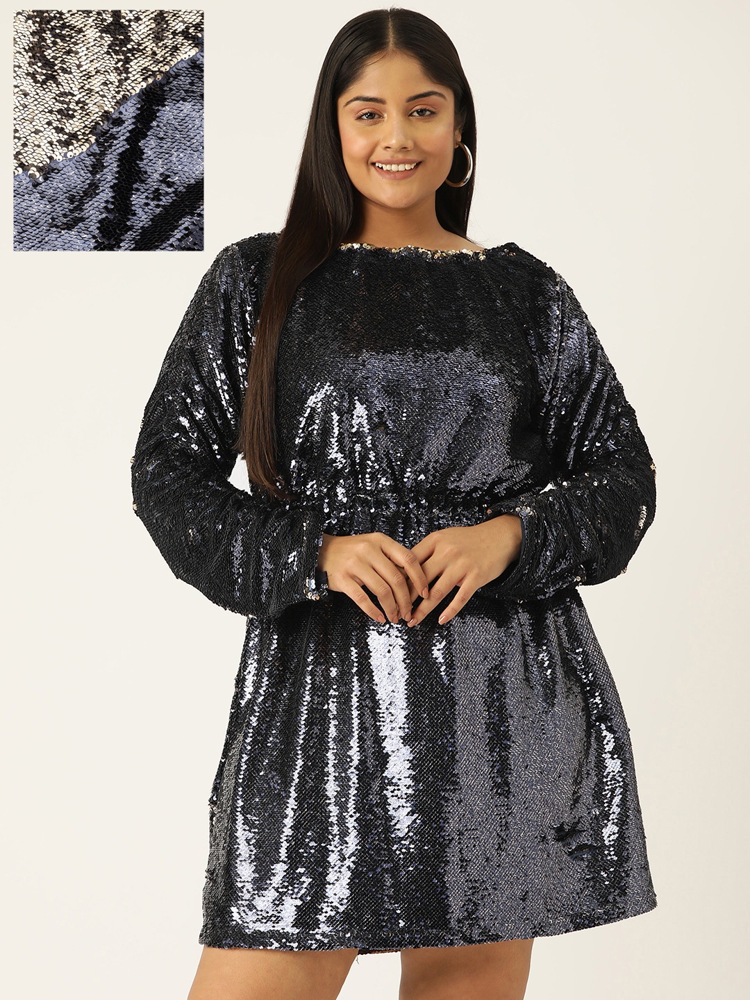 

Simaaya Embellished Embroidered Satin Fit & Flare Dress, Black