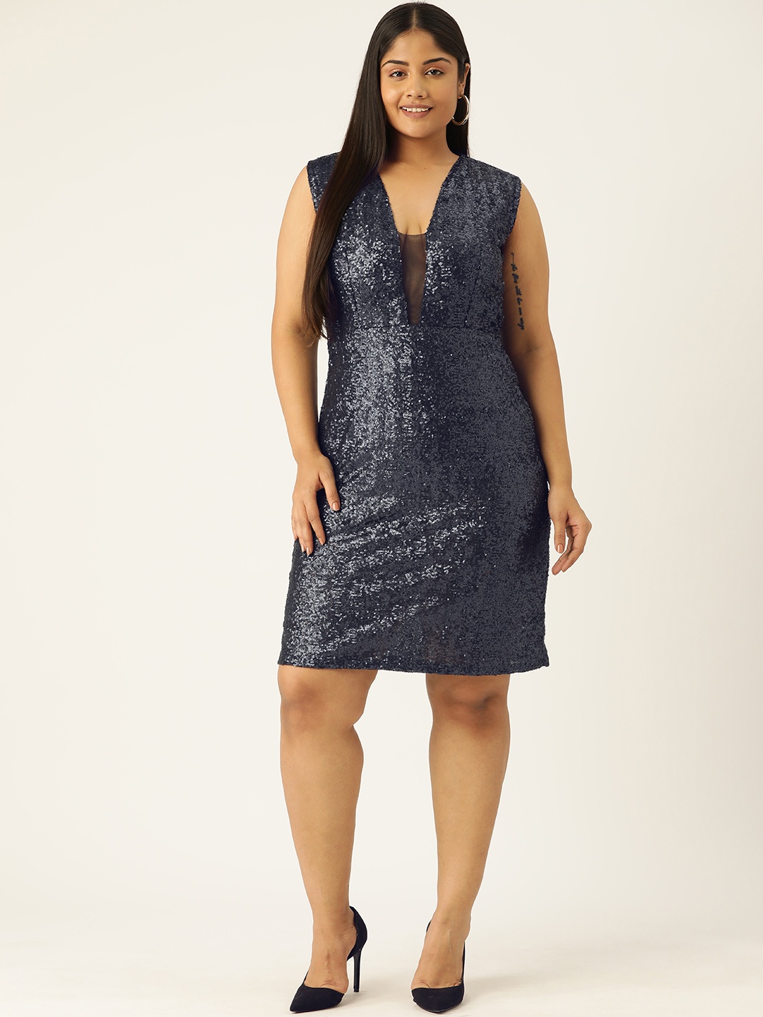 

Simaaya Plus Size Embellished Embroidered Net Bodycon Dress, Black