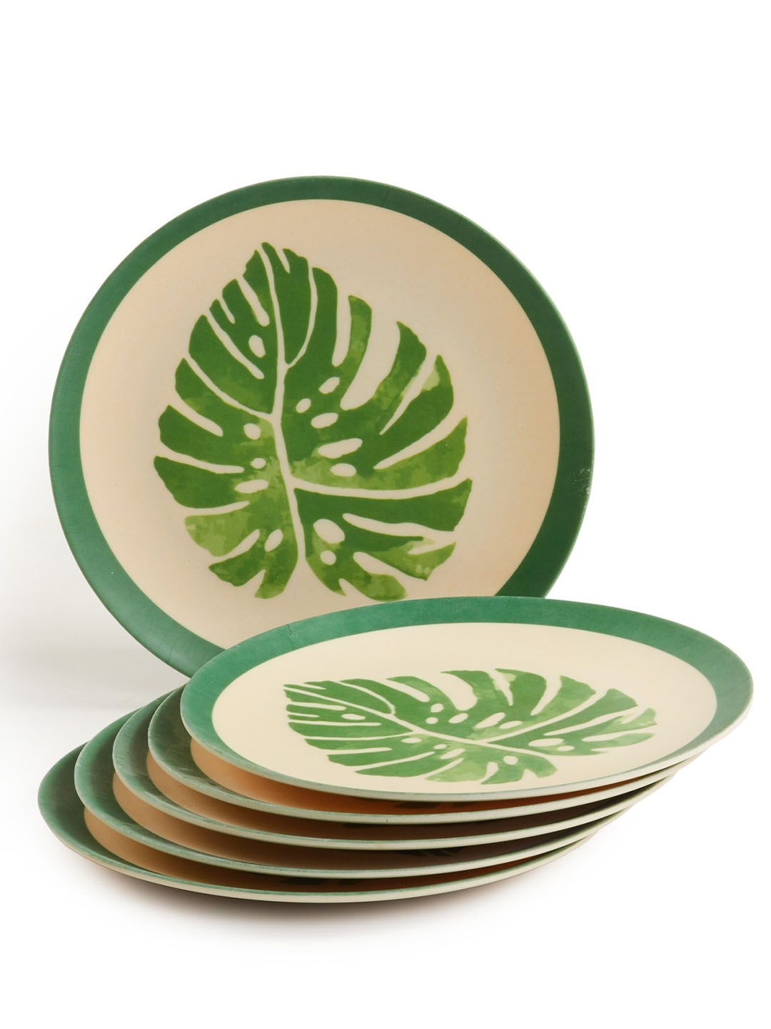 

Red Butler Green & Cream 6 Pieces Printed Bamboo Matte Plates
