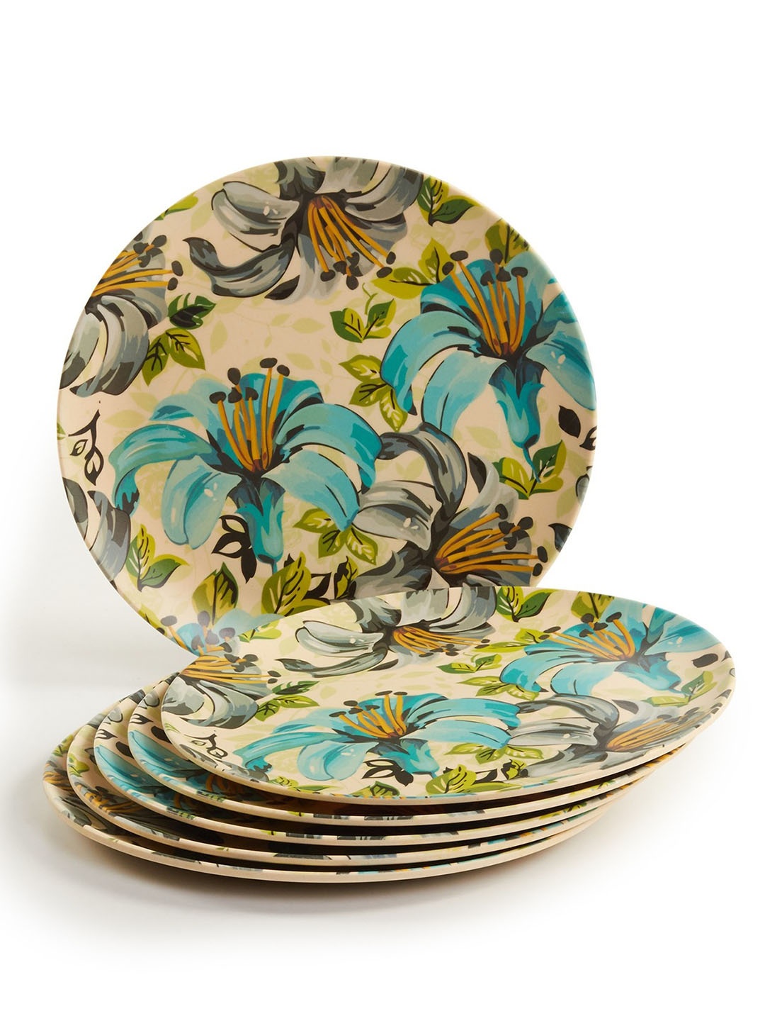 

Red Butler Leaf & Flower Design 6 Pieces Bamboo Fibre Plates, Beige