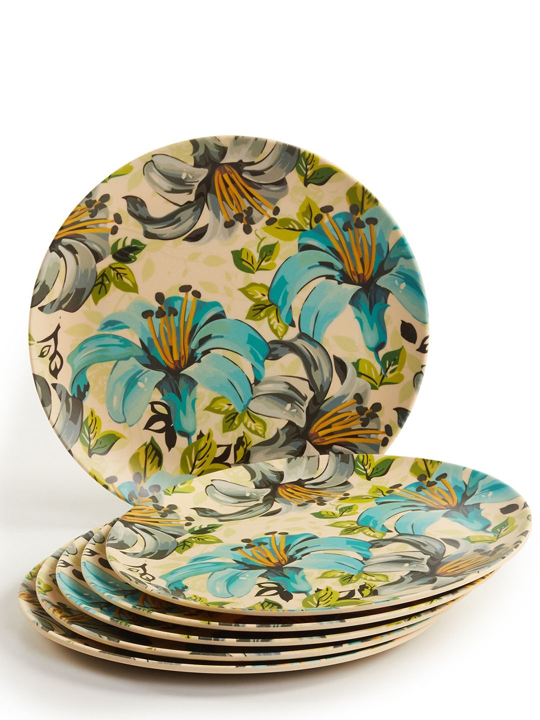 

Red Butler Beige & Blue 6 Pieces Leaf Printed Bamboo Matte Plates