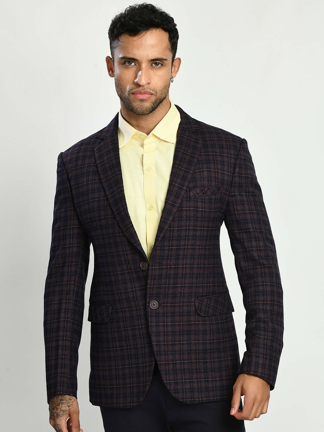 

SQUIREHOOD Checked Wool Single Breasted Blazer, Black