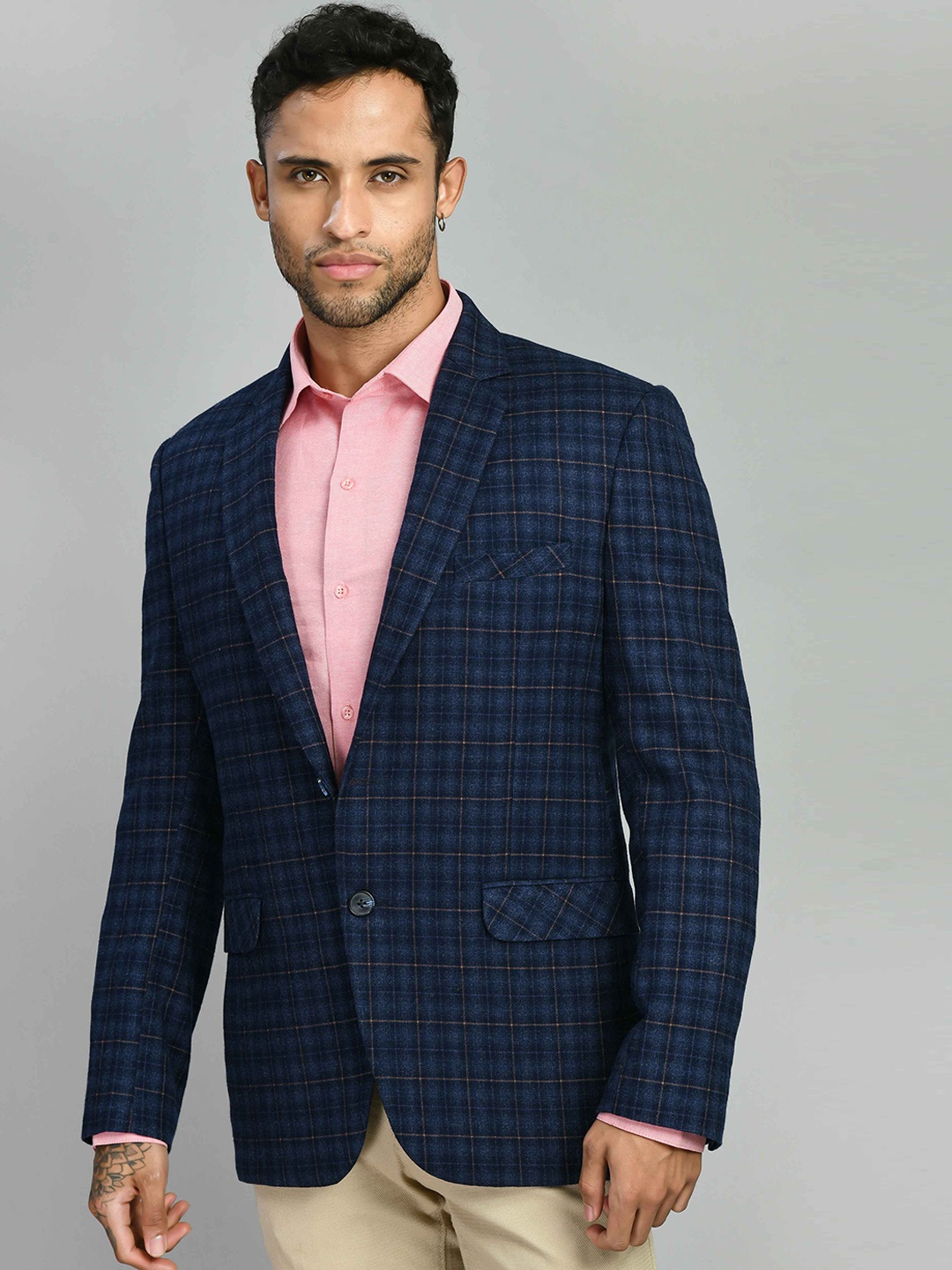 

SQUIREHOOD Checked Woollen Single Breasted Comfort Fit Blazer, Blue