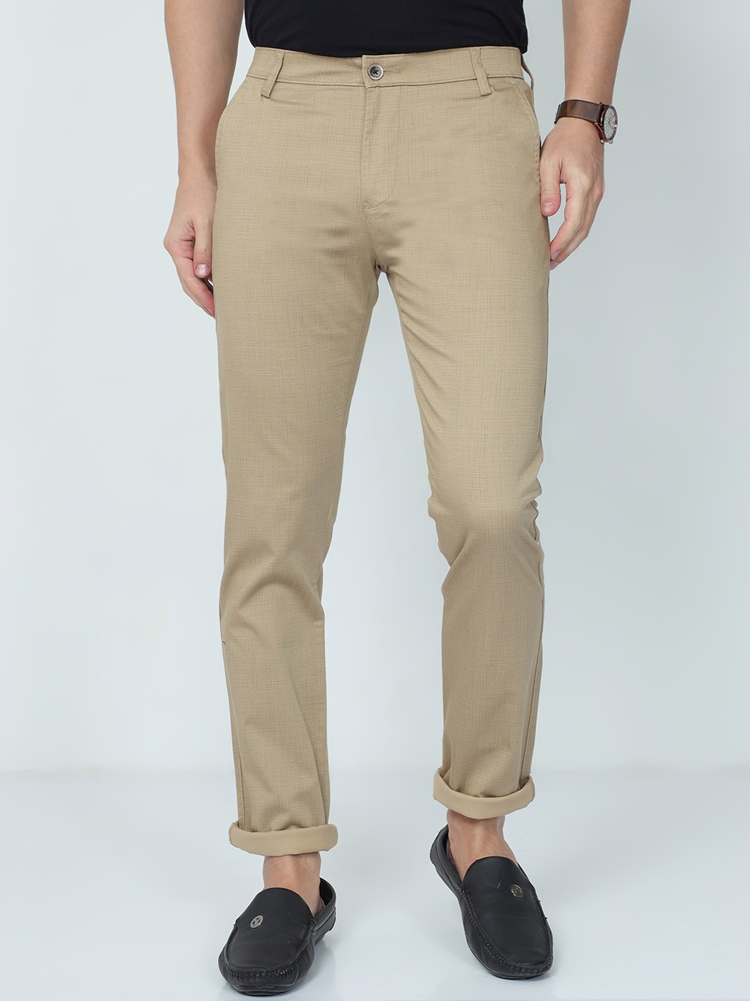 

CP BRO Men Classic Slim Fit Mid-Rise Cotton Trouser, Khaki