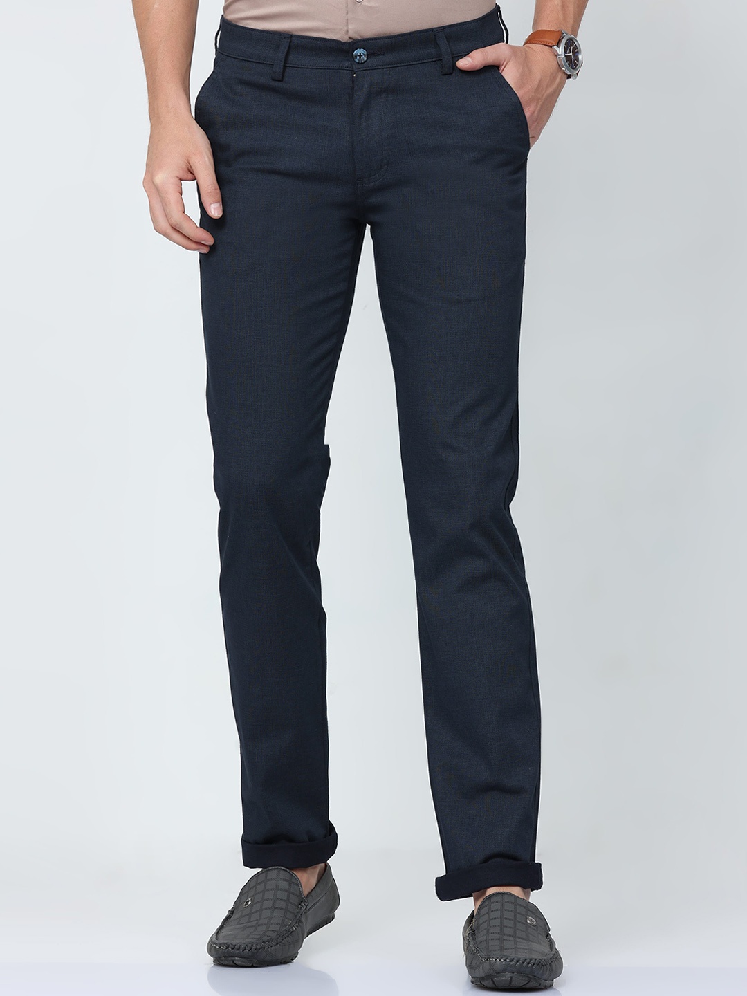 

CP BRO Men Classic Slim Fit Cotton Trousers, Navy blue