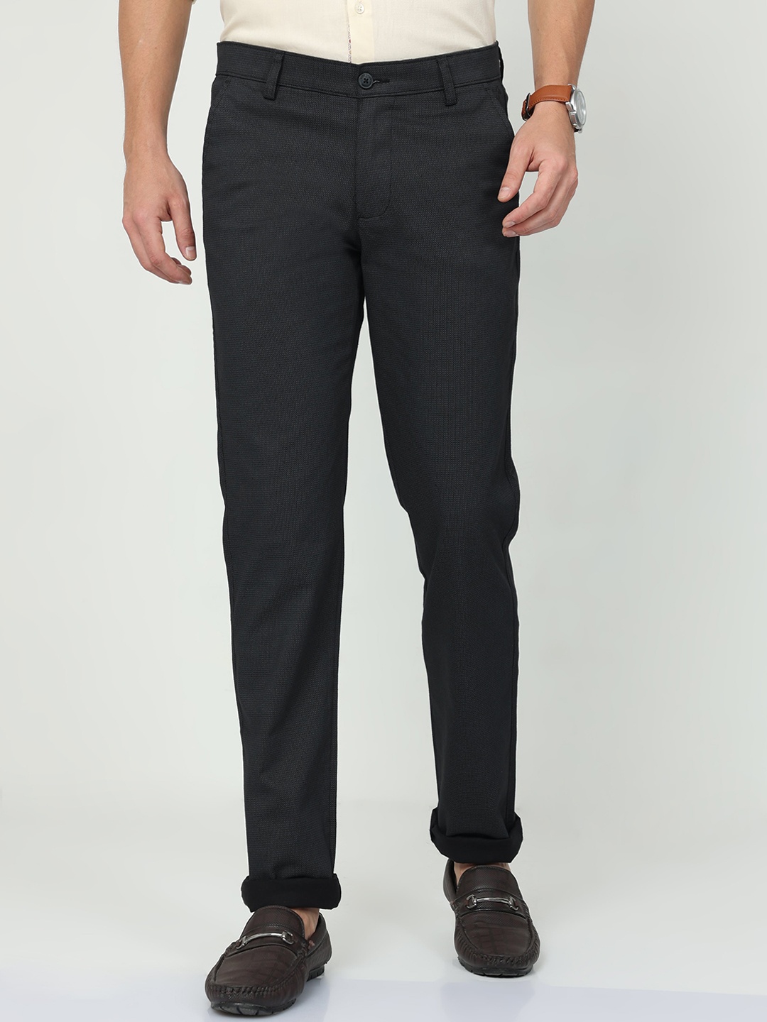 

CP BRO Men Black Classic Slim Fit Cotton Trousers