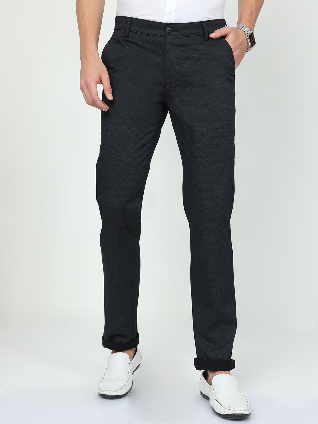 

CP BRO Men Classic Slim Fit Mid-Rise Cotton Trouser, Black