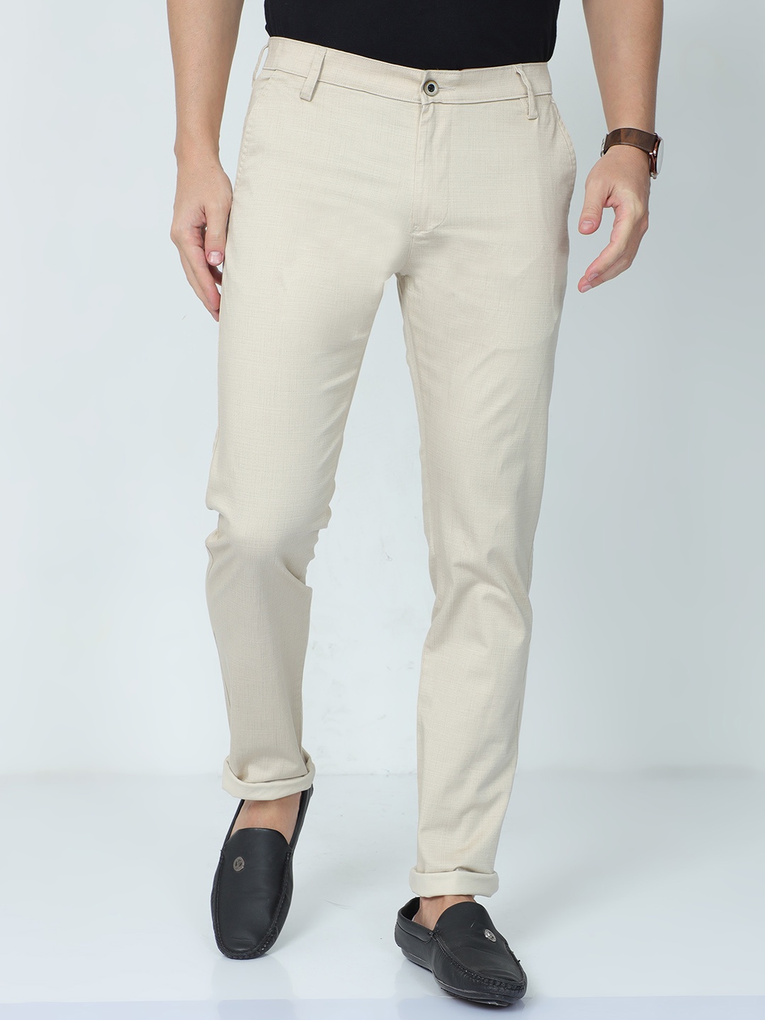 

CP BRO Men Classic Slim Fit Cotton Trousers, Cream