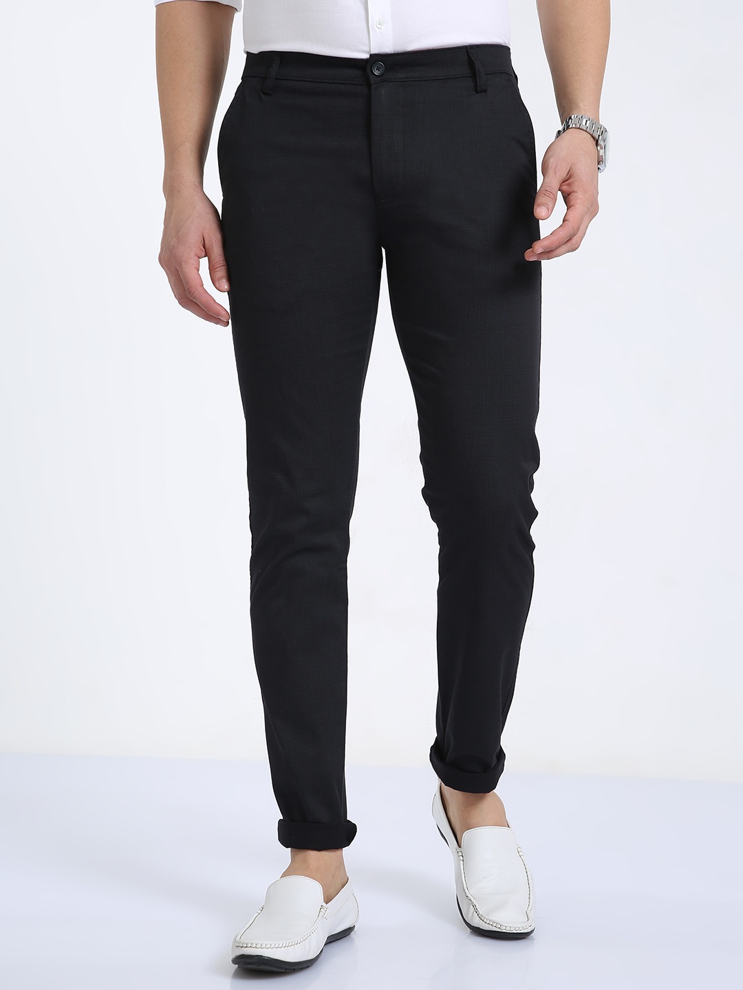 

CP BRO Men Classic Slim Fit Mid-Rise Cotton Trouser, Black