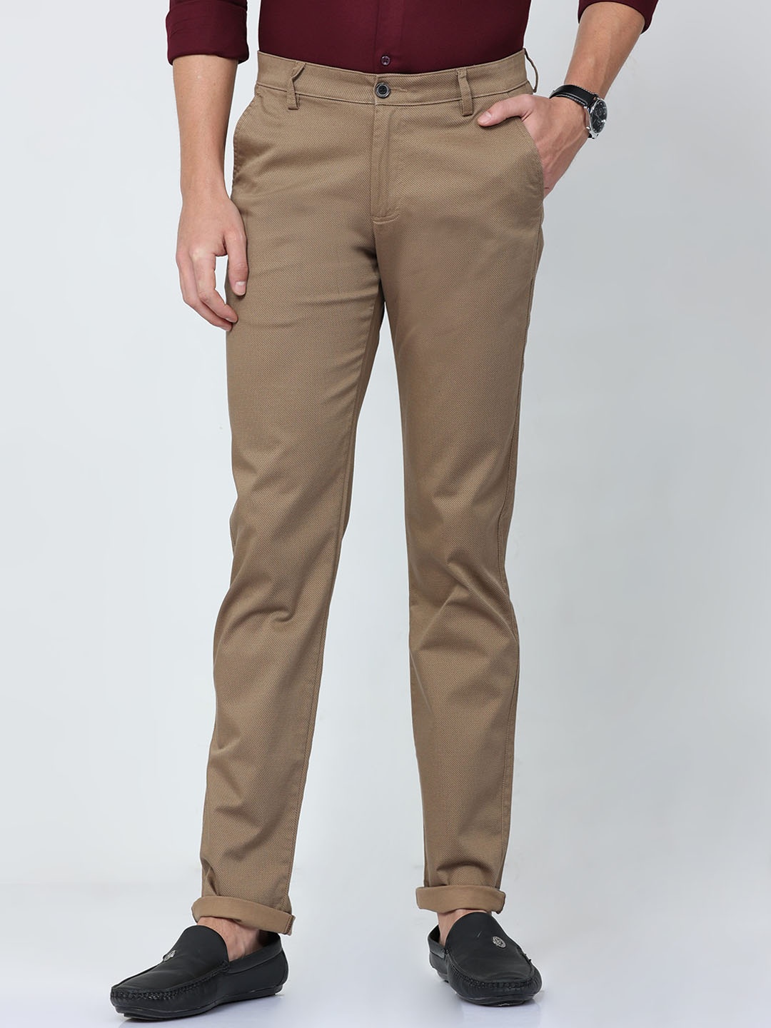 

CP BRO Men Classic Slim Fit Mid-Rise Cotton Trouser, Khaki