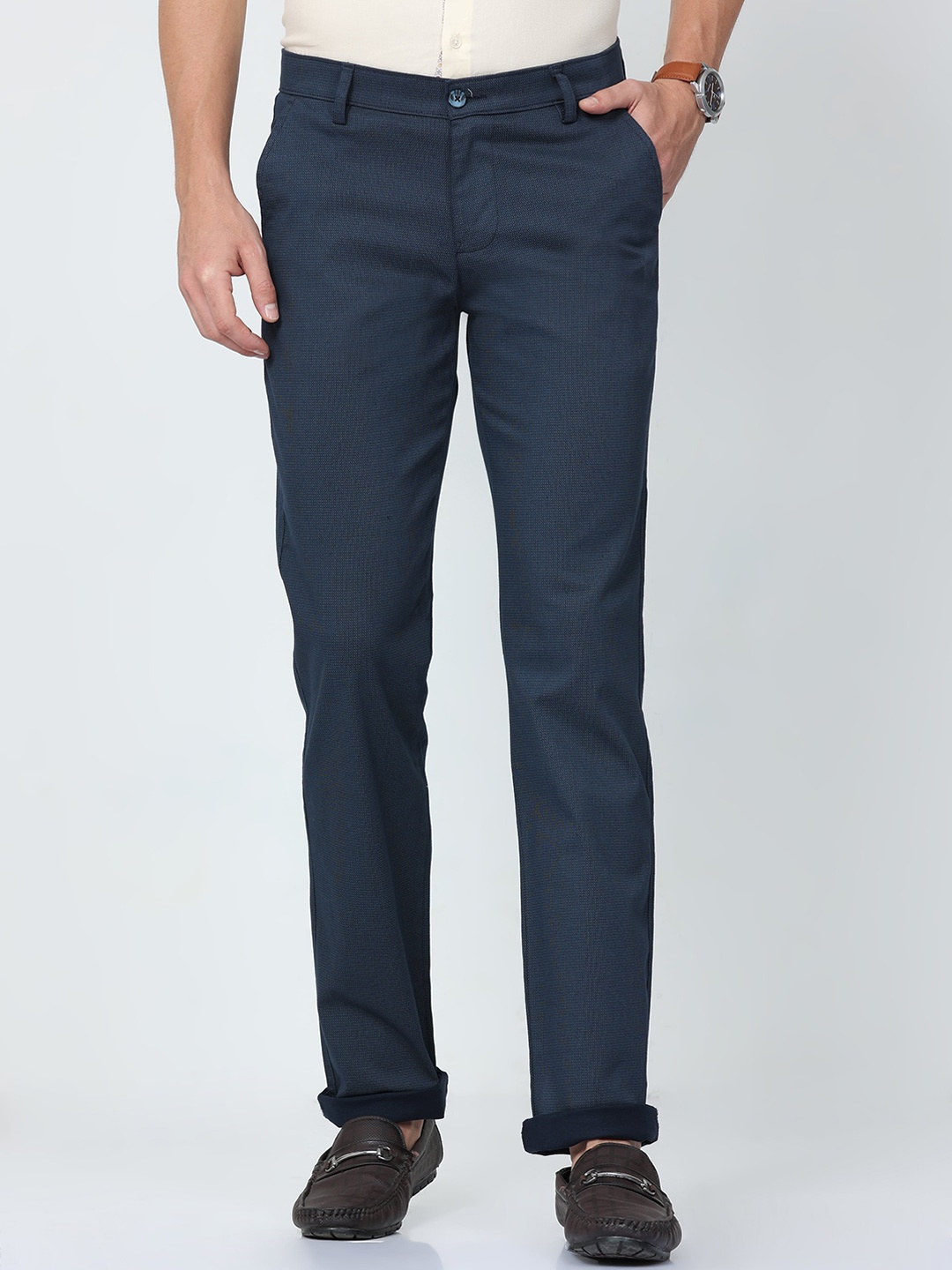 

CP BRO Men Classic Slim Fit Cotton Trousers, Navy blue