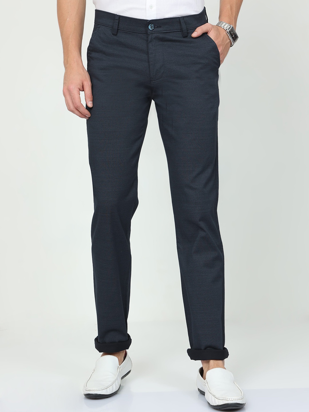 

CP BRO Men Classic Slim Fit Mid-Rise Cotton Trouser, Navy blue