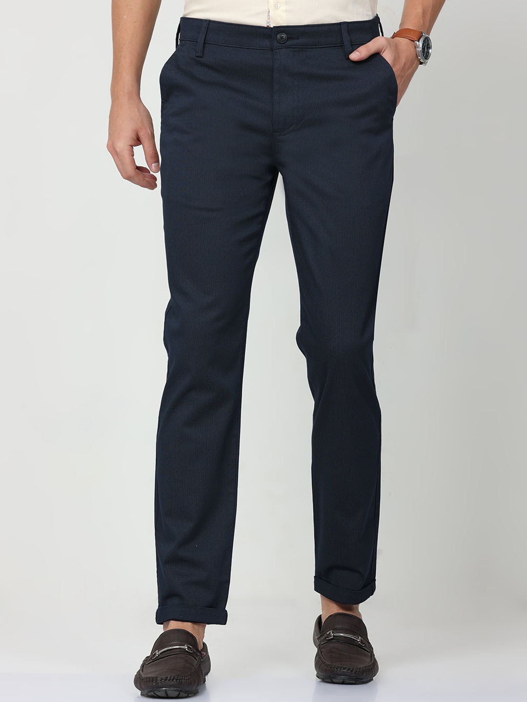 

CP BRO Men Classic Slim Fit Cotton Trousers, Navy blue