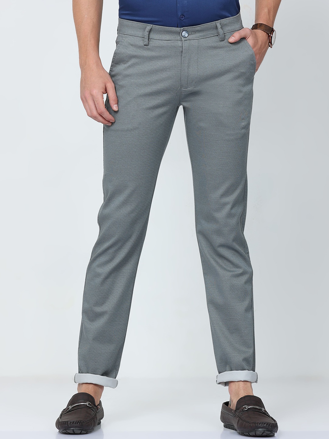 

CP BRO Men Classic Slim Fit Cotton Trousers, Grey