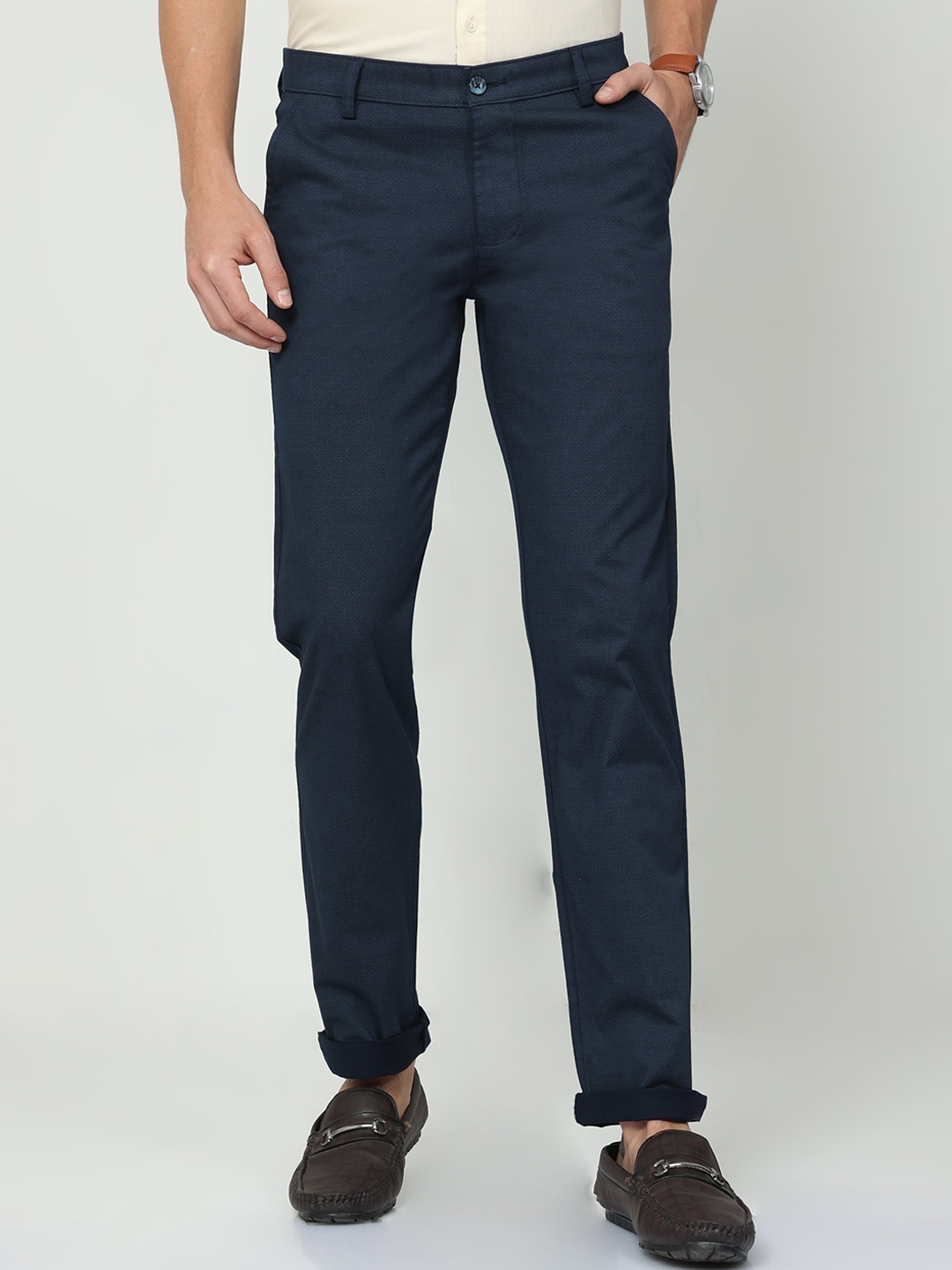 

CP BRO Men Classic Slim Fit Mid-Rise Cotton Trouser, Navy blue