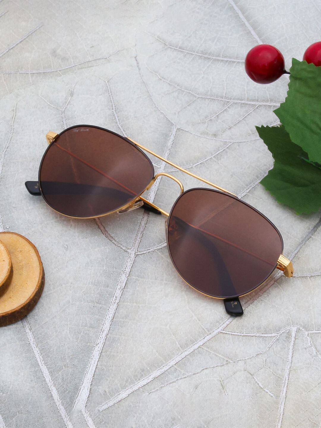 

Ted Smith Unisex Aviator Sunglasses With Polarised Lens YORK-1_SGSG, Brown