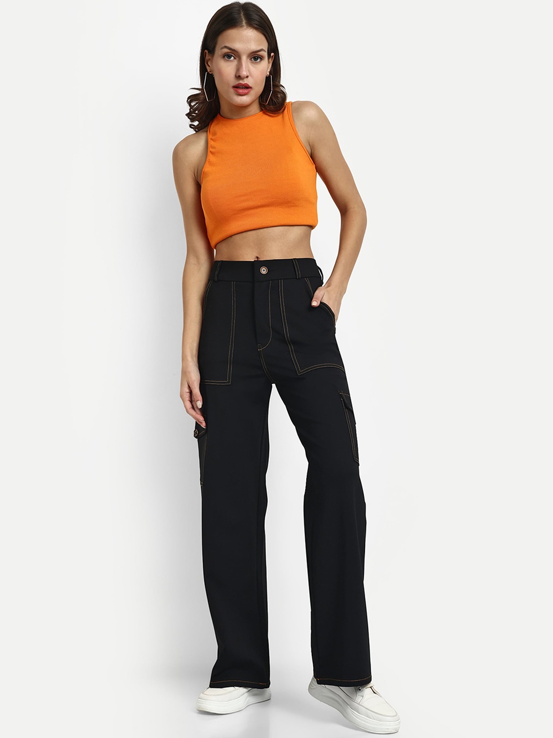 

Next One Women Smart Straight Fit High-Rise Easy Wash Cargos, Black