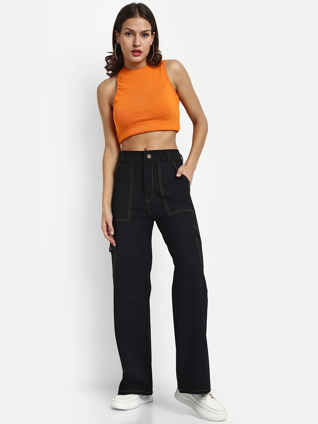 

Next One Women Smart Straight Fit High-Rise Easy Wash Cargos, Black