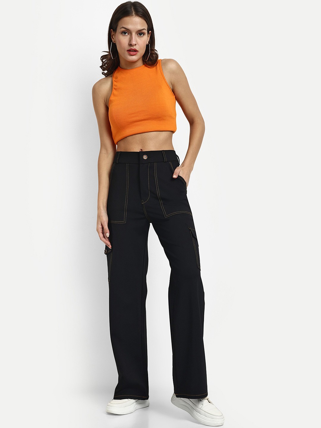 

Next One Women Smart Straight Fit High-Rise Easy Wash Cargos, Black