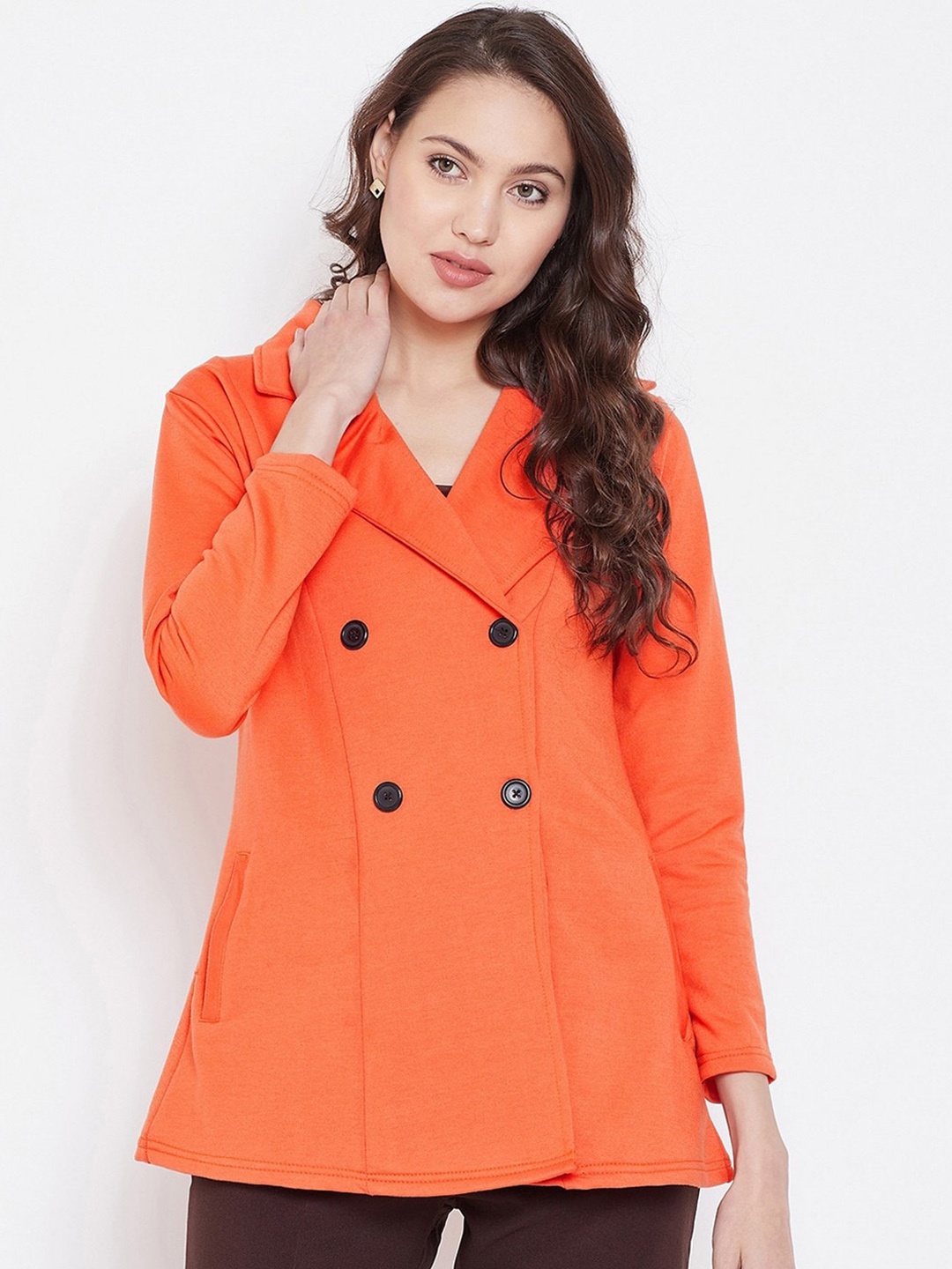 

BAESD Double-Breasted Notched Lapel Fleece Overcoat, Orange