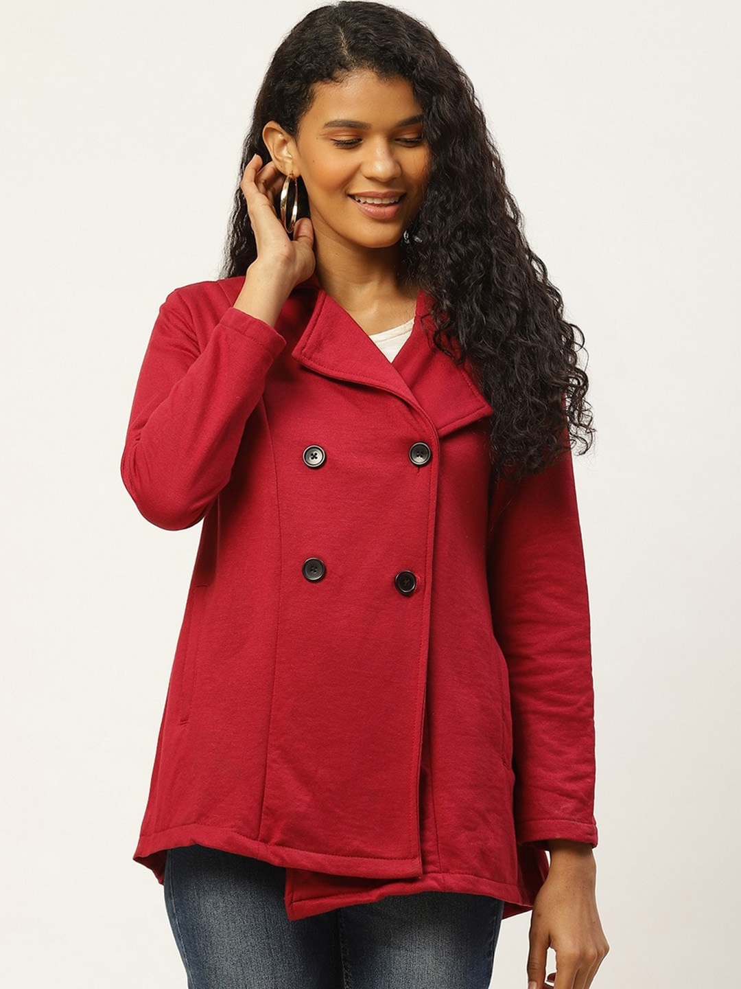 

BAESD Notched Collar Fleece Overcoat, Maroon