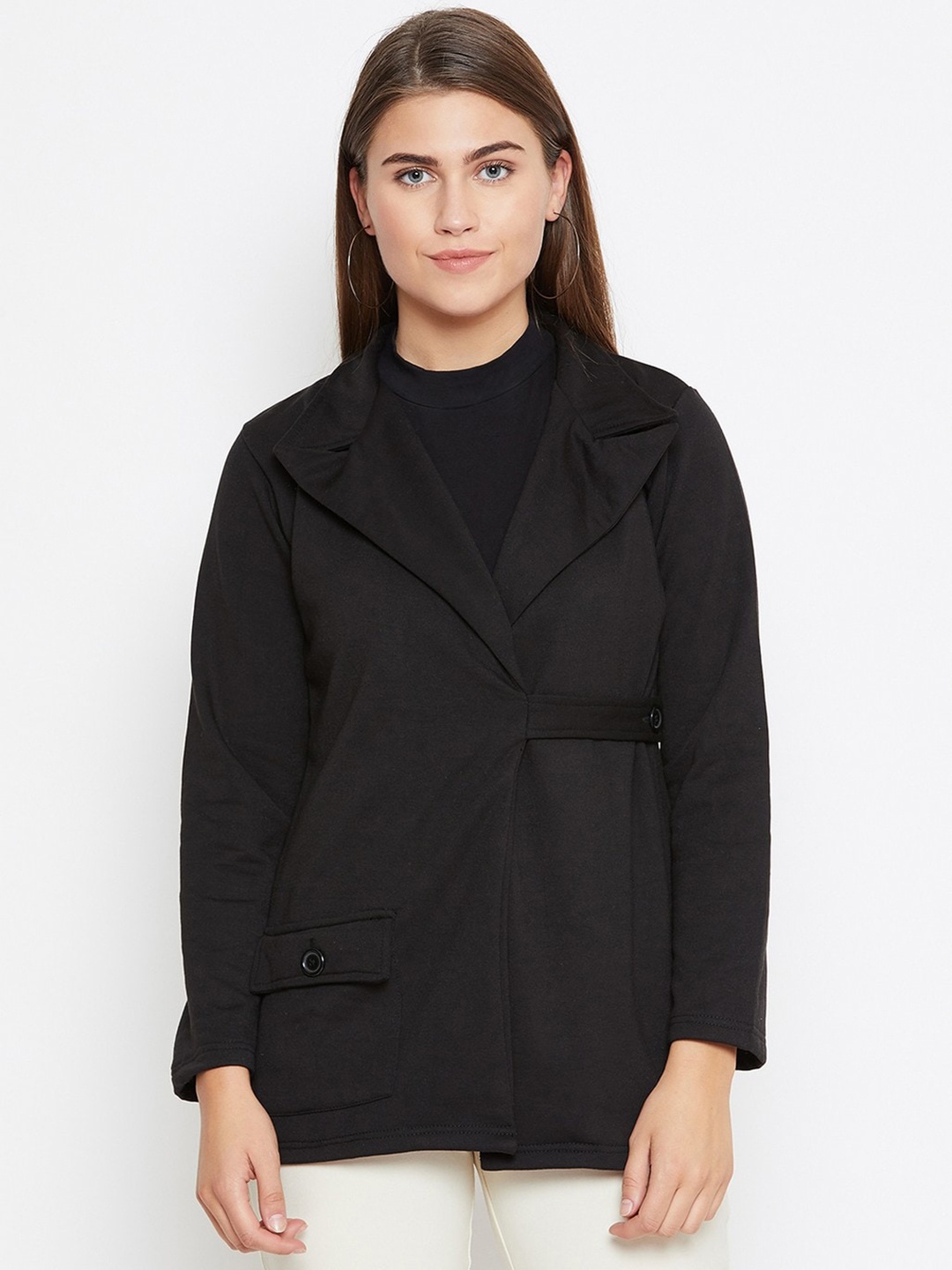 

BAESD Single-Breasted Notched Lapel Fleece Trench coat, Black