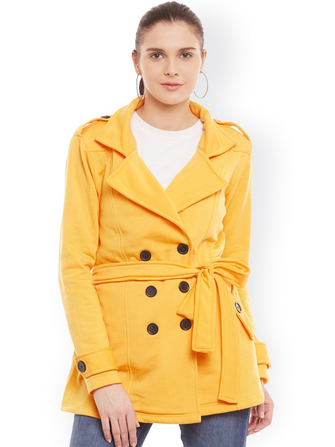 

BAESD Women Double-Breasted Longline Fleece Overcoat With Belt, Yellow