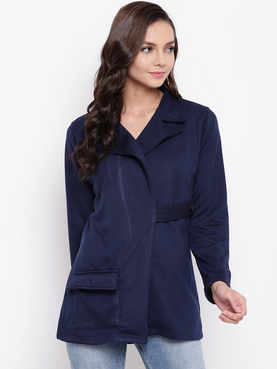 

BAESD Notched Lapel Fleece Overcoat, Navy blue