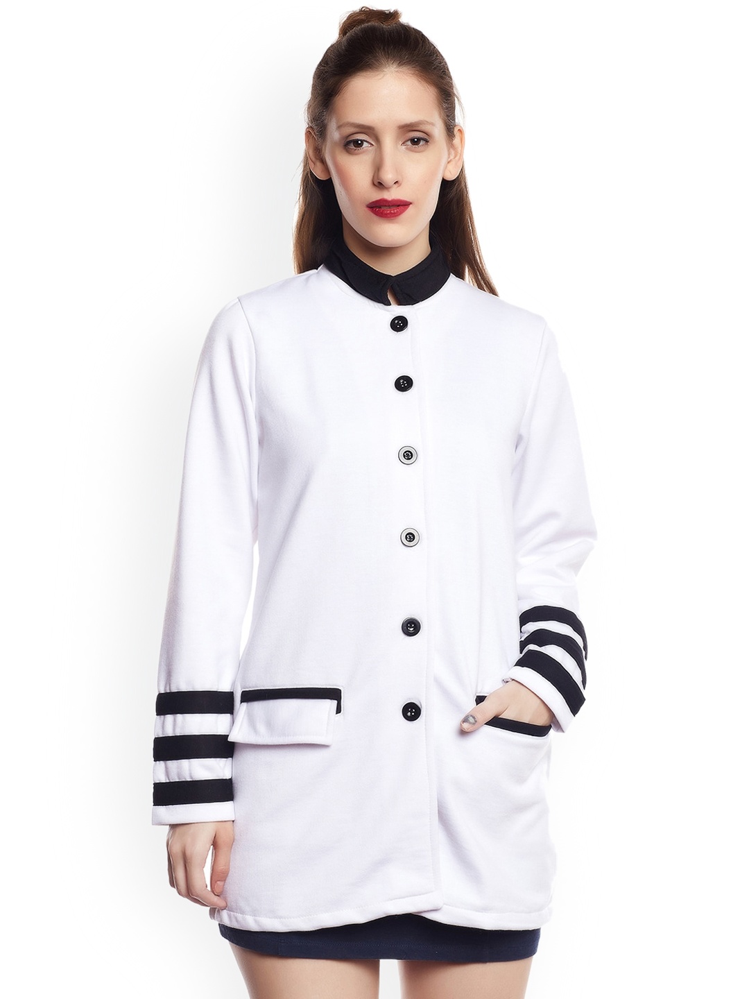 

BAESD Stand Collar Fleece Longline Overcoat, White