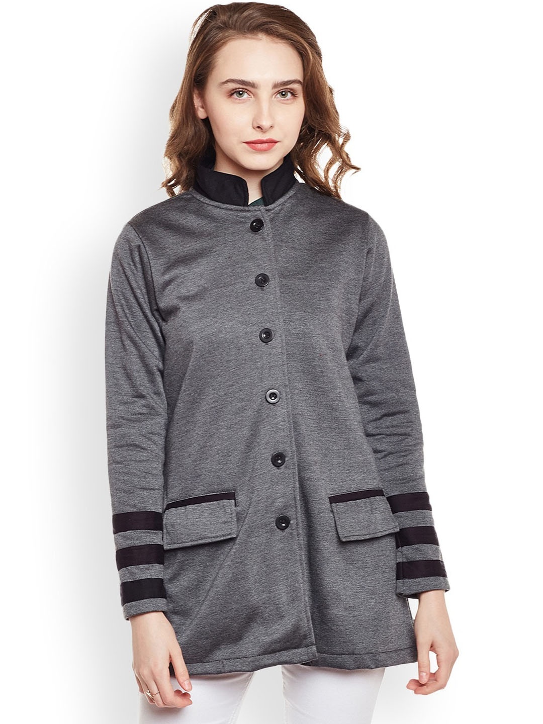 

BAESD Stand Collar Longline Fleece Overcoat, Grey