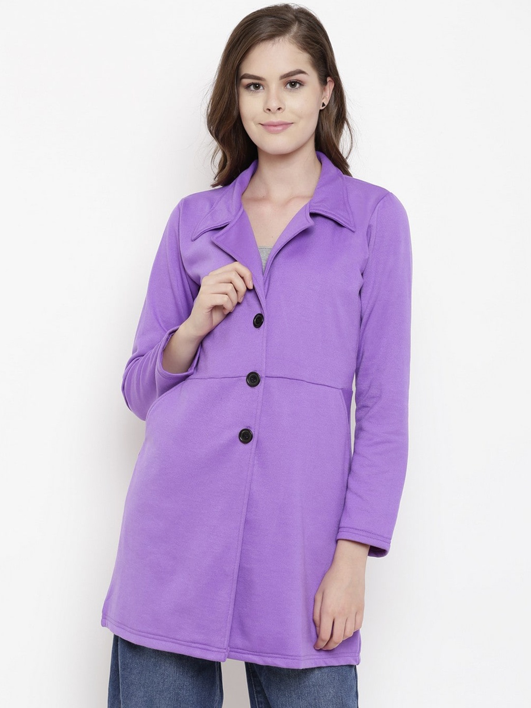 

BAESD Notched Lapel Collar Fleece Longline Overcoat, Violet