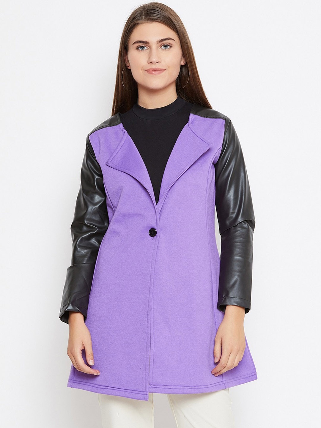 

BAESD Single-Breasted Longline Fleece Overcoat, Violet