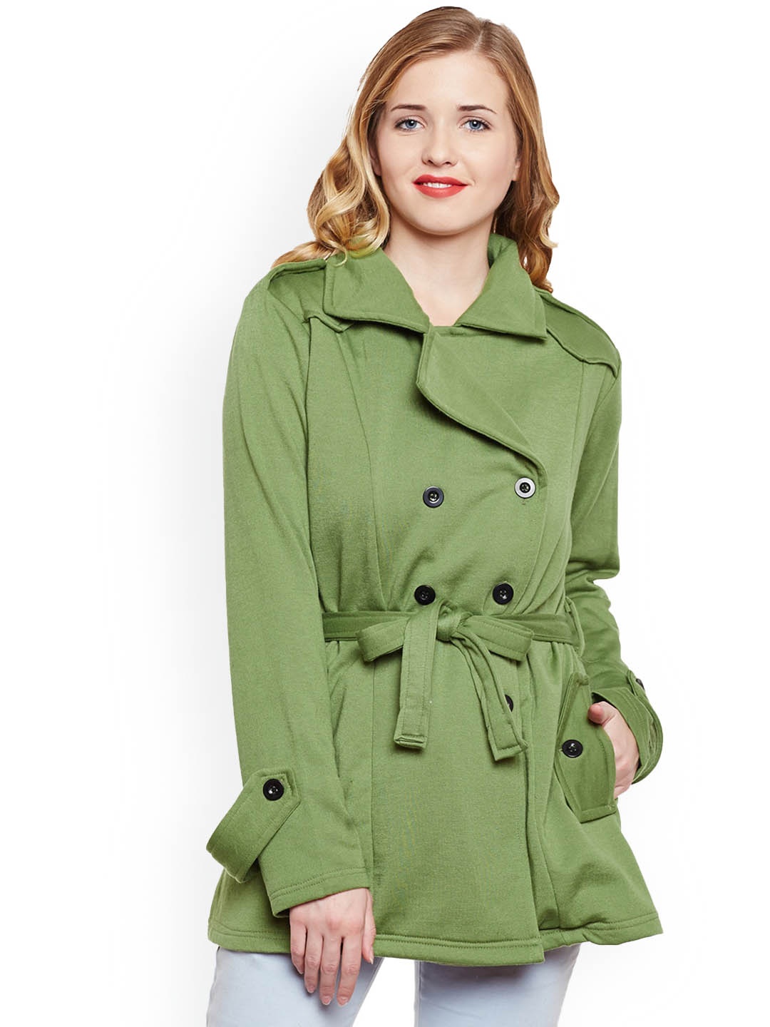 

BAESD Double-Breasted Overcoat With Belt, Olive