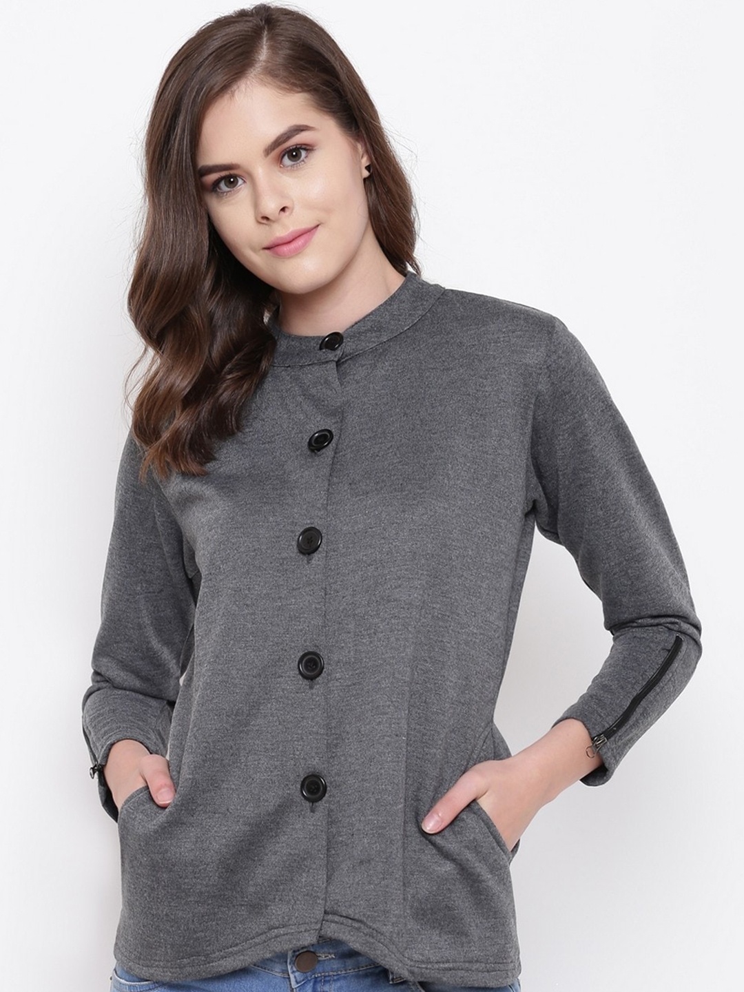 

BAESD Band Collar Long Sleeves Single-Breasted Fleece Overcoat, Grey