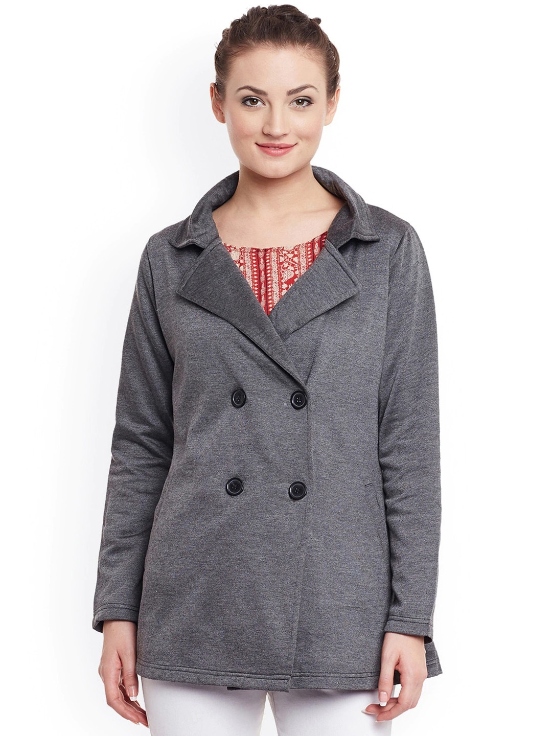 

BAESD Notched Lapel Collar Double Breasted Fleece Overcoat, Grey