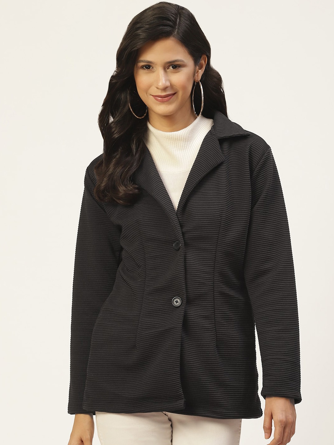 

BAESD Self Design Notched Lapel Nylon Single-Breasted Overcoat, Black