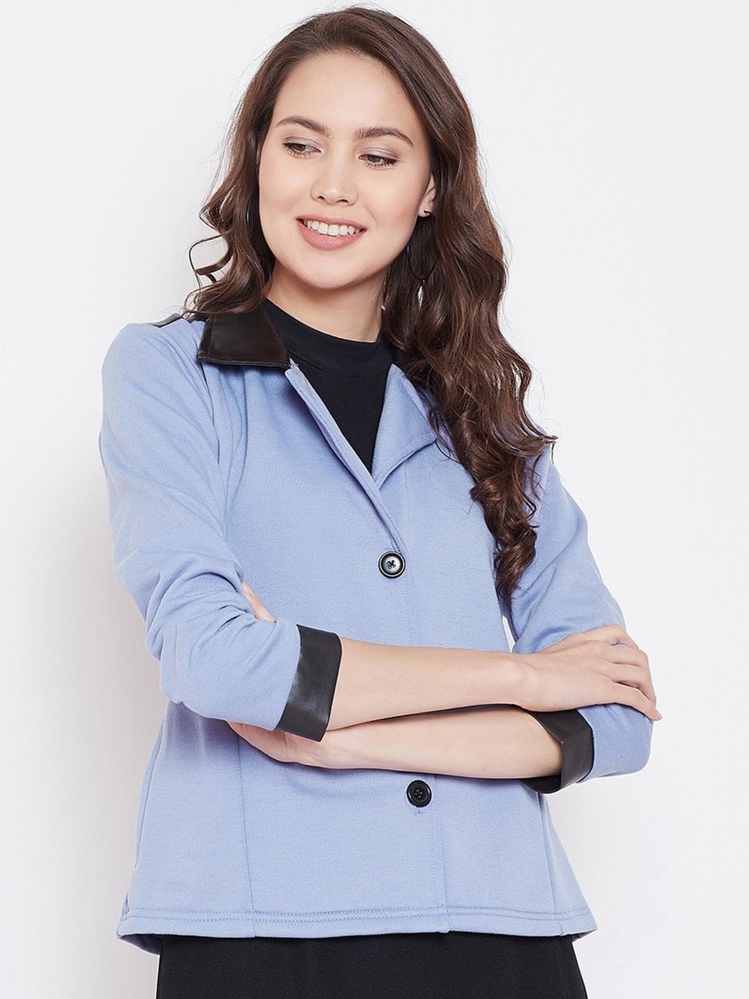 

BAESD Notched Lapel Collar Single-Breasted Fleece Overcoat, Blue