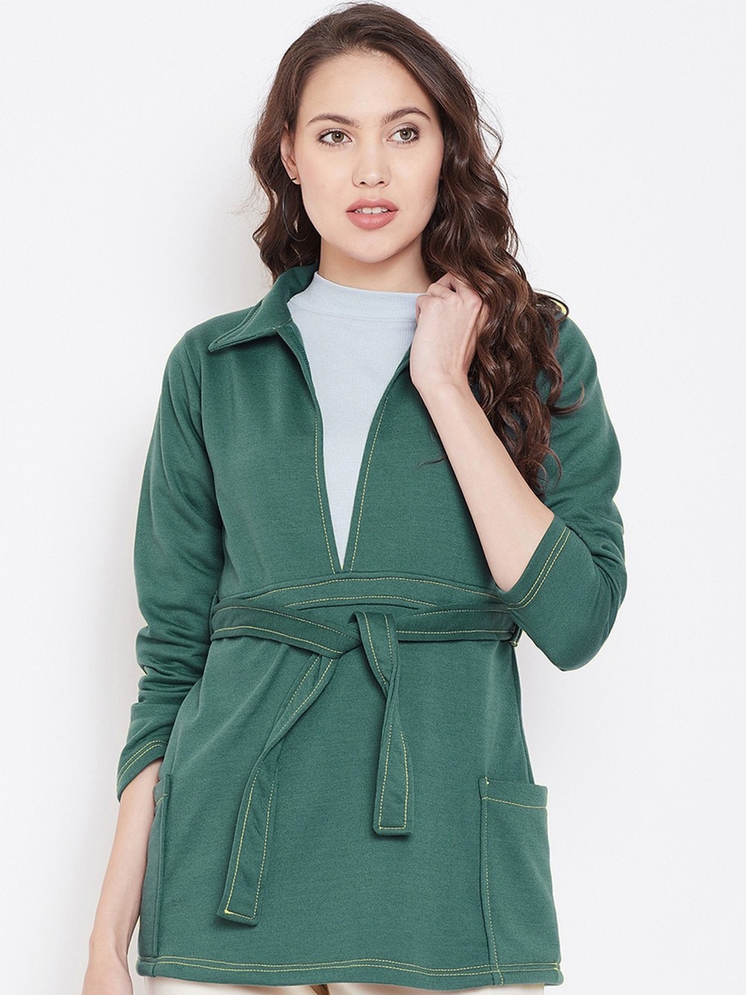 

BAESD Single-Breasted Belted Fleece Overcoat, Teal