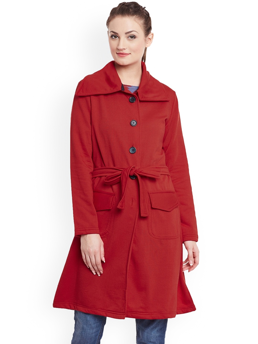 

BAESD Spread Collar Longline Fleece Trench Coat, Red