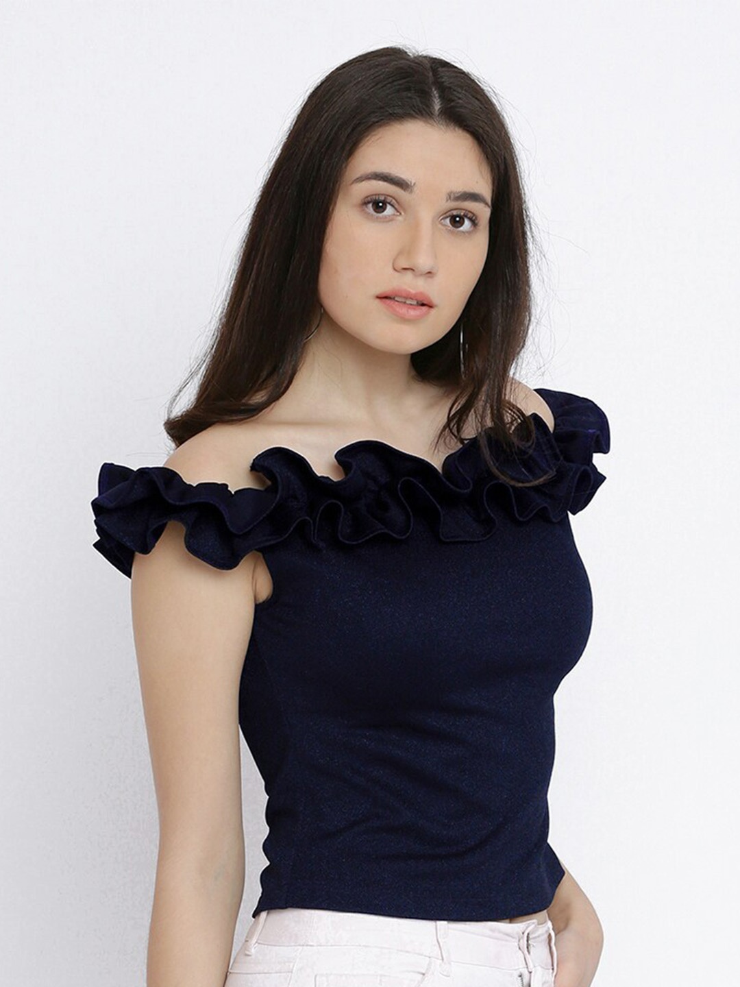 

DressBerry Off-Shoulder Ruffles Top, Navy blue