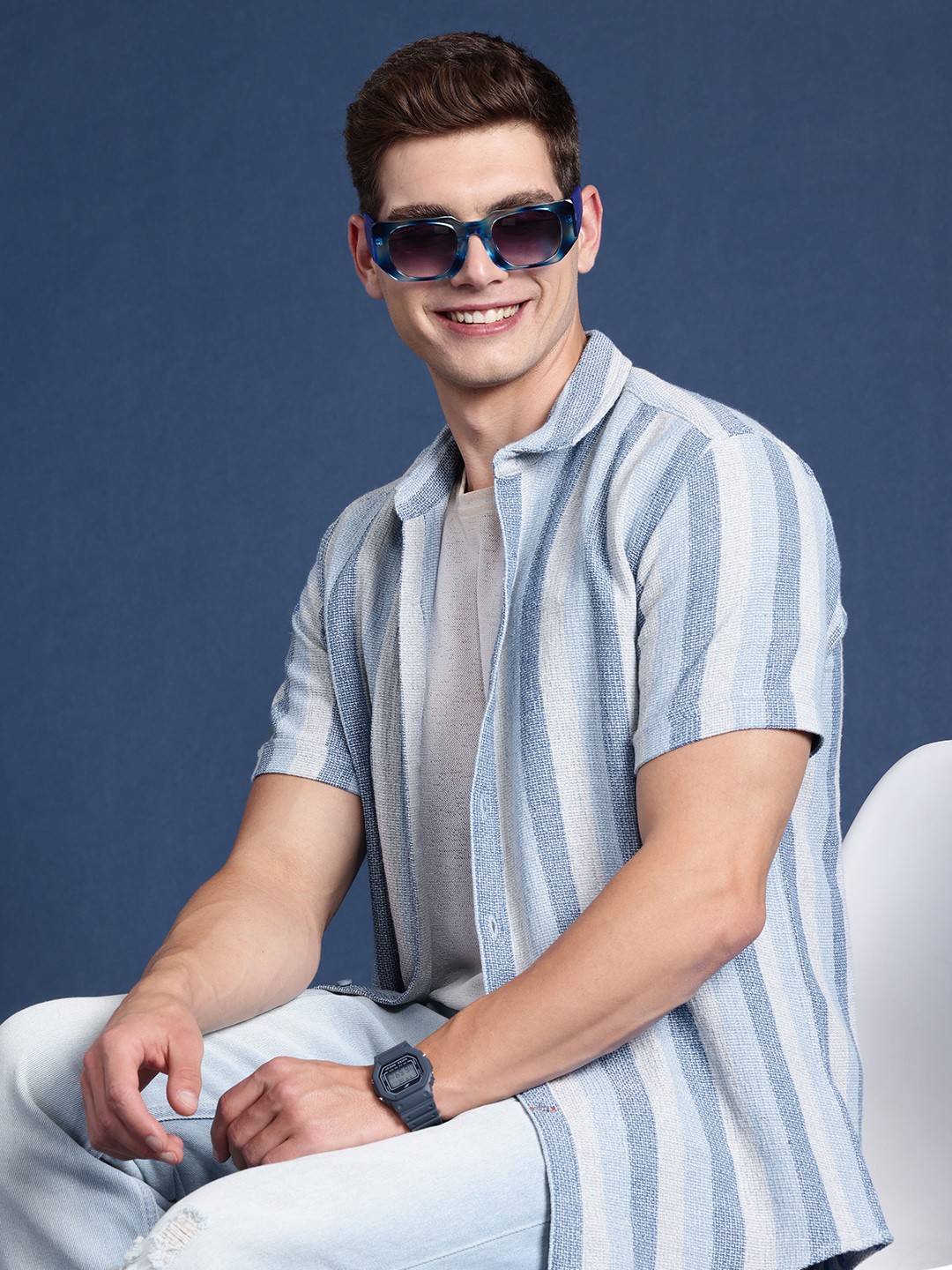 

Mast & Harbour Men Slim Fit Striped Casual Shirt, Multi