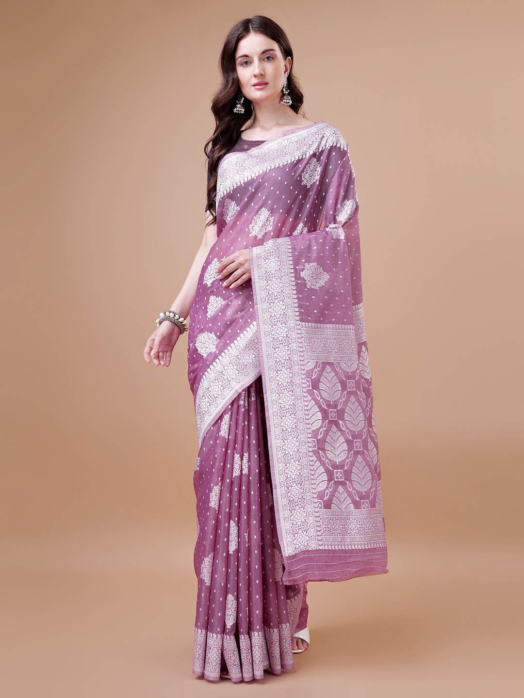 

R K MANIYAR Floral Woven Design Zari Silk Cotton Mysore Silk Saree, Pink