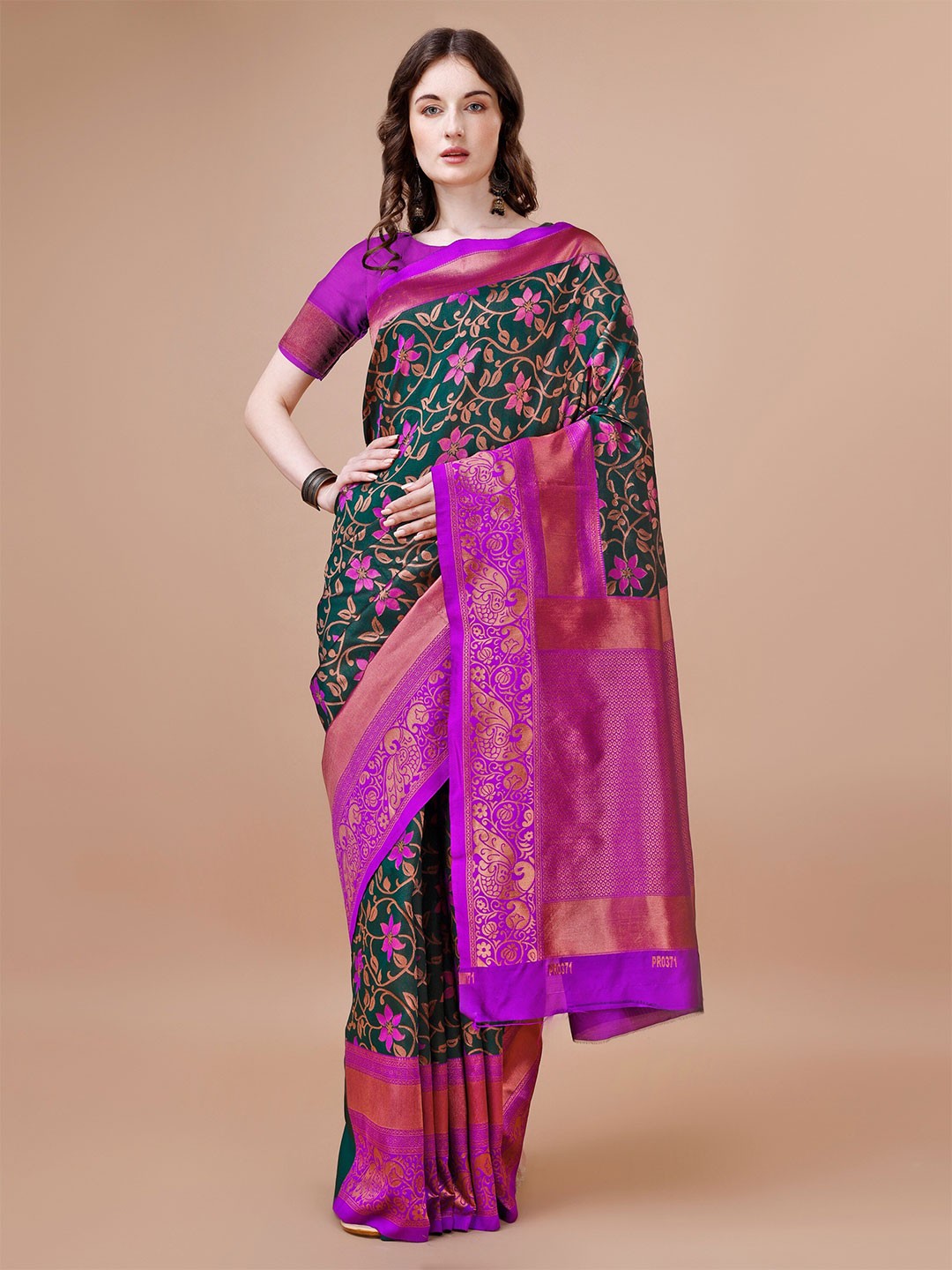

R K MANIYAR Floral Woven Design Zari Silk Cotton Mysore Silk Saree, Green