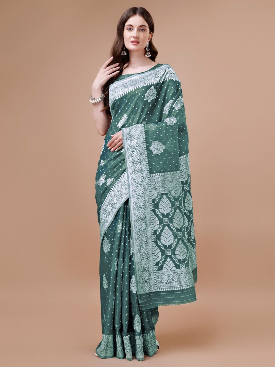 

R K MANIYAR Floral Woven Design Silk Cotton Mysore Silk Saree, Green