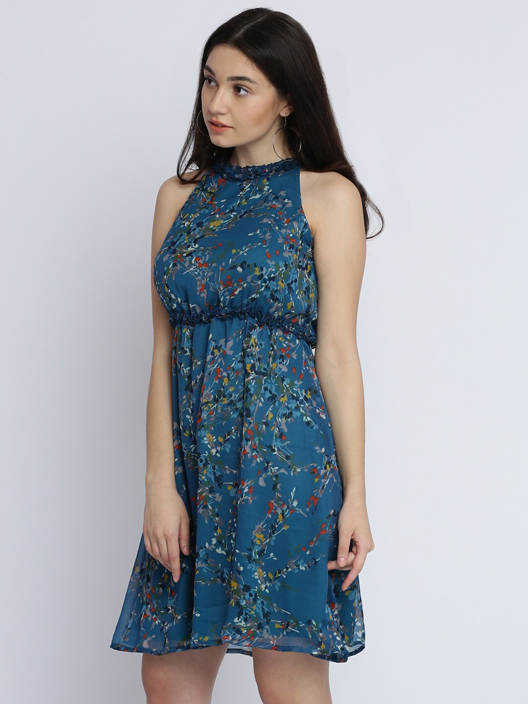 

DressBerry Blue Floral Printed Fit & Flare Dress