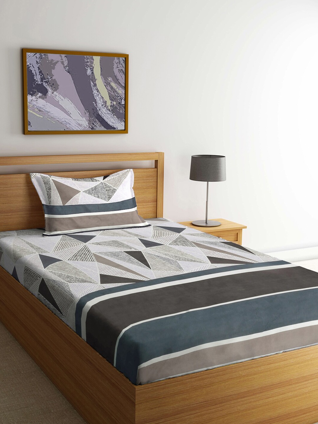 

FABINALIV White & Black Geometric Printed 300 TC Single Bedsheet With 1 Pillow Cover