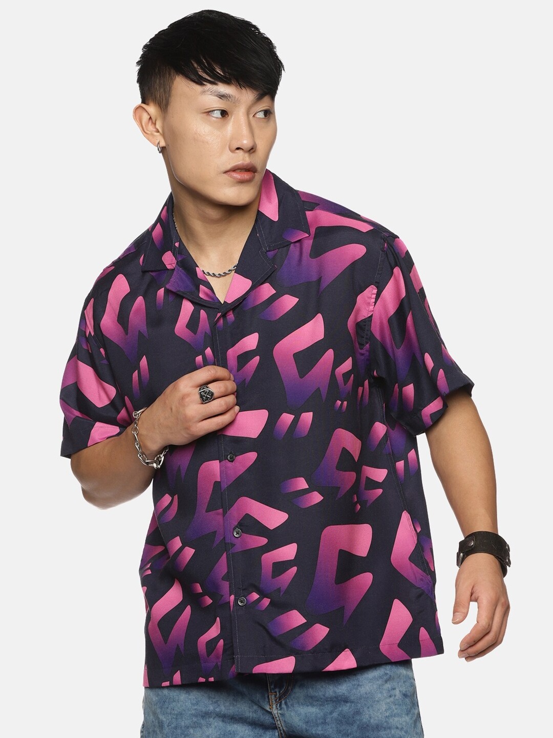 

Fans Army Jojo Printed Oversized Casual Shirt, Black