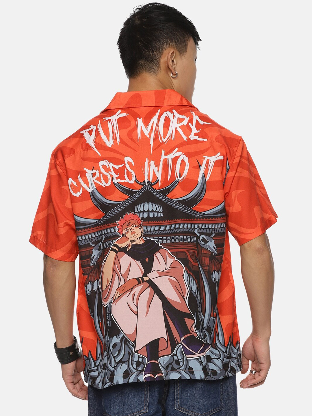 

Fans Army Oversized Jujutsu Kaisen King Of Curses Printed Casual Shirt, Orange